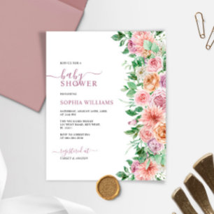Budget Romantic Rose Flower Baby Shower Invitation