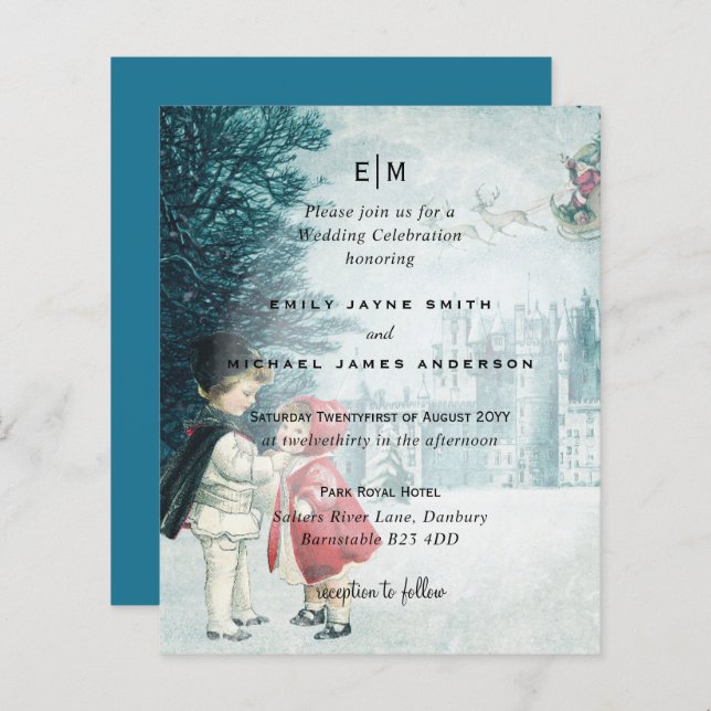 Budget Romantic Vintage Christmas Wedding Invite (Front/Back)