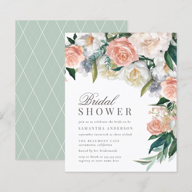 Budget Romantic Watercolor Floral Bridal Shower (Front/Back)