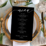 Budget romantic white and black wedding menu<br><div class="desc">Simple white and black trendy minimalist calligraphy script custom text template BUDGET affordable wedding menu card.</div>