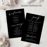 Budget romantic white and black wedding program<br><div class="desc">Modern simple minimalist white script trendy solid black ceremony and party cheap BUDGET wedding program paper flyer template featuring chic trendy romantic elegant calligraphy. Easy to personalize with your custom text on both sides! PLEASE READ THIS BEFORE PURCHASING! This is a cheap budget program printed on a PAPER FLYER (advertising...</div>