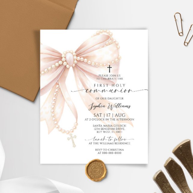 Budget Rosary Bow First Holy Communion Invitation (Creator Uploaded)