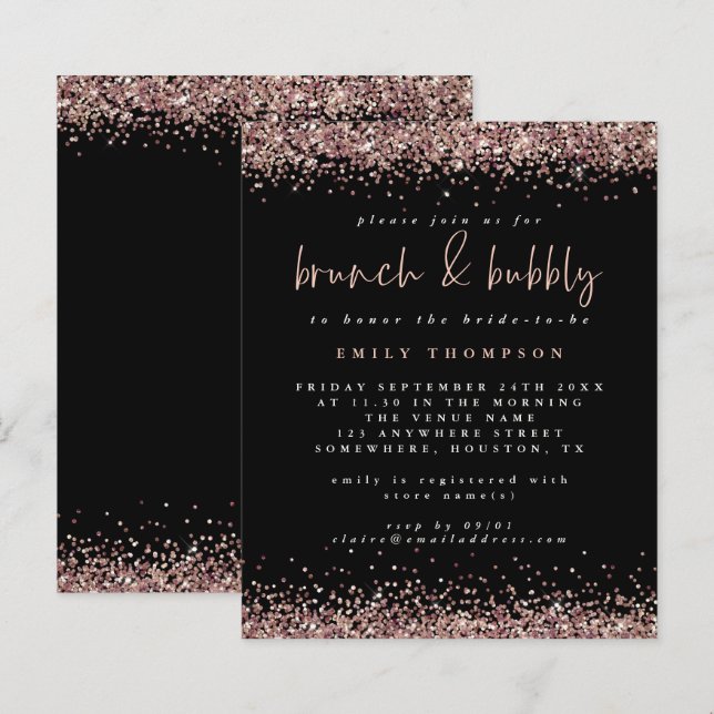 Budget Rose Glitter Brunch Bubbly Bridal Shower (Front/Back)