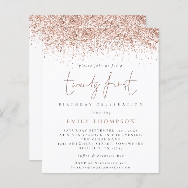 Budget Rose Glitter Girly Twenty First Invitation (Front/Back)