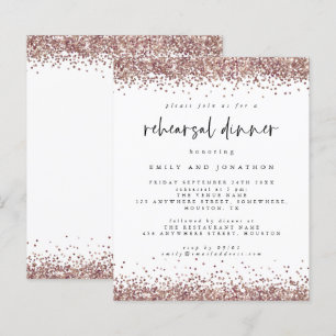 Budget Rose Glitter White Rehearsal Dinner Invite