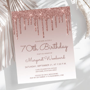 Budget Rose Gold 70th Birthday Party Invitation