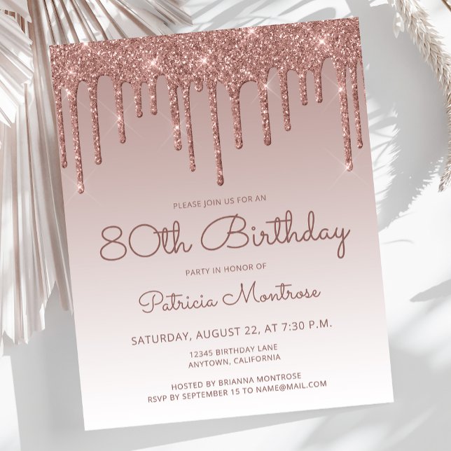 Budget Rose Gold 80th Birthday Party Invitation (Creator Uploaded)