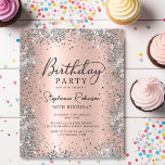 Budget Rose Gold and Silver 90th Birthday Invite<br><div class="desc">Celebrate in style with this Elegant Silver Glitter and Rose Gold 90th Budget Birthday Invitation. Designed with a sparkling silver glitter border and a luxurious faux rose gold metallic foil background, it’s finished with chic handwritten calligraphy for a timeless look. Ideal for 30th 40th 50th 60th 70th 80th birthdays or...</div>