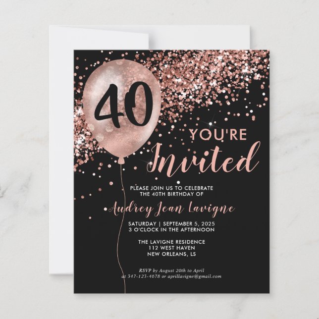 Budget Rose Gold Balloon Black 40th Birthday (Front)