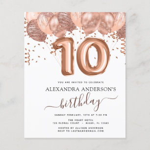 Budget Rose Gold Balloons 10th Birthday Party Flyer