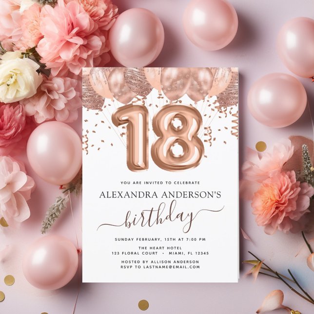 Budget Rose Gold Balloons 18th Birthday Party Flyer (Creator Uploaded)