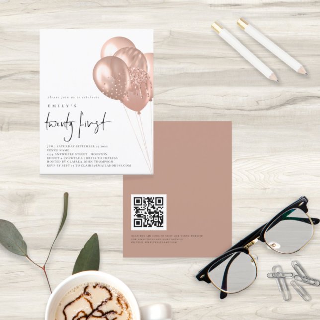 Budget Rose Gold Balloons QR Code 21st Party (Creator Uploaded)