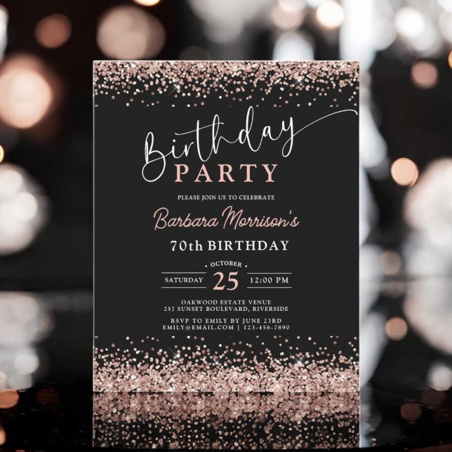 Budget Rose Gold Black Any Age 70th Birthday (Creator Uploaded)