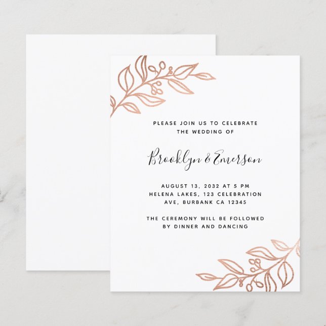 BUDGET Rose Gold Botanical Modern Wedding (Front/Back)