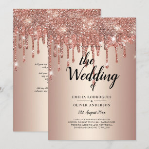 Budget Rose Gold Dripping Glitter WEDDING Invite