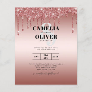 Budget Rose Gold Dripping Glitter WEDDING Invite Flyer