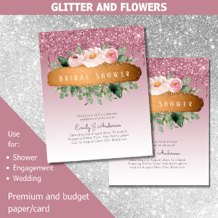 BUDGET Rose Gold Floral BRIDAL SHOWER Invitations Flyer