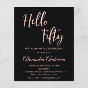Budget Rose Gold Foil Hello 50 Fiftieth Birthday Flyer