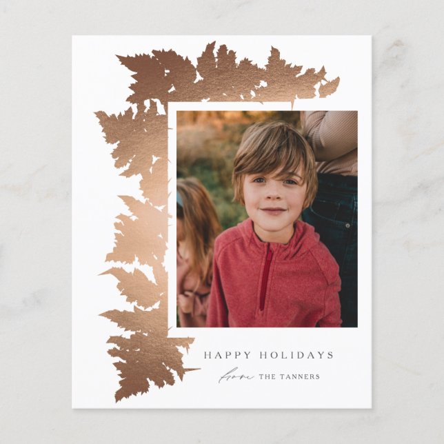 Budget Rose Gold Garland Photo Holiday Card (Front)