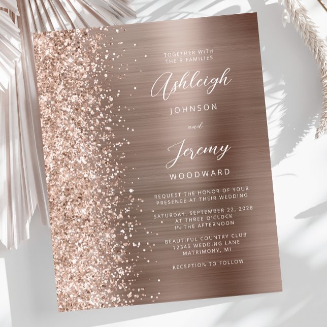 Budget Rose Gold Glam Glitter Wedding Invitation (Creator Uploaded)