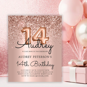 Budget Rose Gold Glitter 12th Birthday Invitation