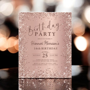 Budget Rose Gold Glitter 16th Birthday Invitation