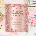 Budget Rose Gold Glitter 30th Birthday Invitation<br><div class="desc">Budget Modern elegant rose gold metallic and glitter 30th birthday party invitations. This adult girly card design features stylish handwritten calligraphy script,  blush pink or rose gold faux brushed metallic background with loose glam glitter frame around. Easy to personalize,  perfect for any age.</div>