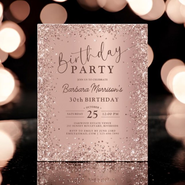 Budget Rose Gold Glitter 30th Birthday Invitation (Creator Uploaded)