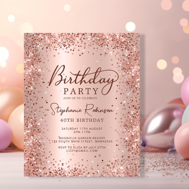 Budget Rose Gold Glitter 40th Birthday Invitation (Creator Uploaded)