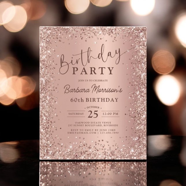 Budget Rose Gold Glitter 60th Birthday Invitation (Creator Uploaded)