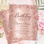 Budget Rose Gold Glitter 70th Birthday Invitation<br><div class="desc">Budget Modern elegant rose gold metallic and glitter 70th birthday party invitations. This adult girly card design features stylish handwritten calligraphy script,  blush pink or rose gold faux brushed metallic background with loose glam glitter frame around. Easy to personalize,  perfect for any age.</div>