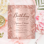 Budget Rose Gold Glitter 80th Birthday Invitation<br><div class="desc">Budget Modern elegant rose gold metallic and glitter 80th birthday party invitations. This adult girly card design features stylish handwritten calligraphy script,  blush pink or rose gold faux brushed metallic background with loose glam glitter frame around. Easy to personalize,  perfect for any age.</div>