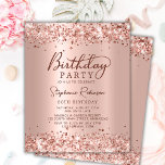 Budget Rose Gold Glitter 80th Birthday Invitation<br><div class="desc">Budget Modern Elegant Script Rose Gold Metallic Glitter 80th birthday party invitations. This adult girly card design features stylish handwritten calligraphy (or typography) script, blush pink or rose gold faux brushed metallic foil background with loose glam glitter border at the top and the bottom. Easy to personalize, perfect for any...</div>
