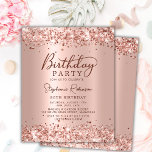 Budget Rose Gold Glitter 80th Birthday Invitation<br><div class="desc">Budget Modern Elegant Script Rose Gold Metallic Glitter 80th birthday party invitations. This adult girly card design features stylish handwritten calligraphy script (or typography) , blush pink or rose gold faux brushed metallic foil background with loose glam glitter border at the top and the bottom. Easy to personalize, perfect for...</div>