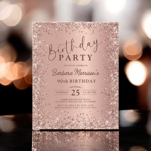 Budget Rose Gold Glitter 90th Birthday Invitation Flyer