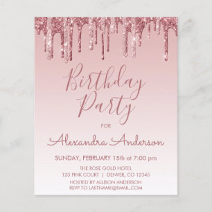 Budget Rose Gold Glitter Any Age  Birthday Flyer