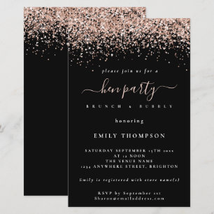 Budget Rose Gold Glitter Black Hen Party Invite