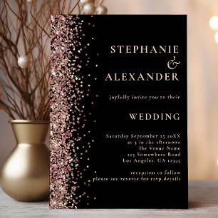 Budget Rose Gold Glitter Black QR Wedding Invite