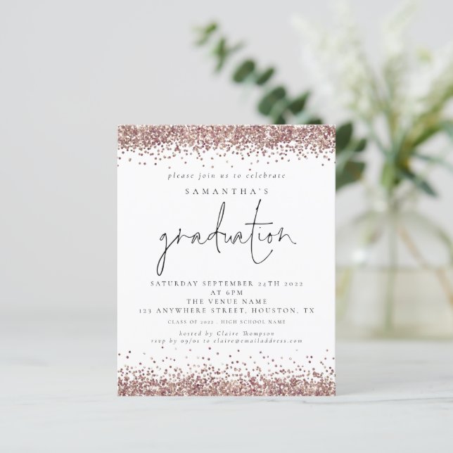 Budget Rose Gold Glitter Borders 2024 Grad Invite (Standing Front)