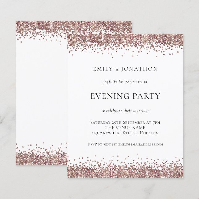 BUDGET Rose Gold Glitter Evening Party Invitation (Front/Back)