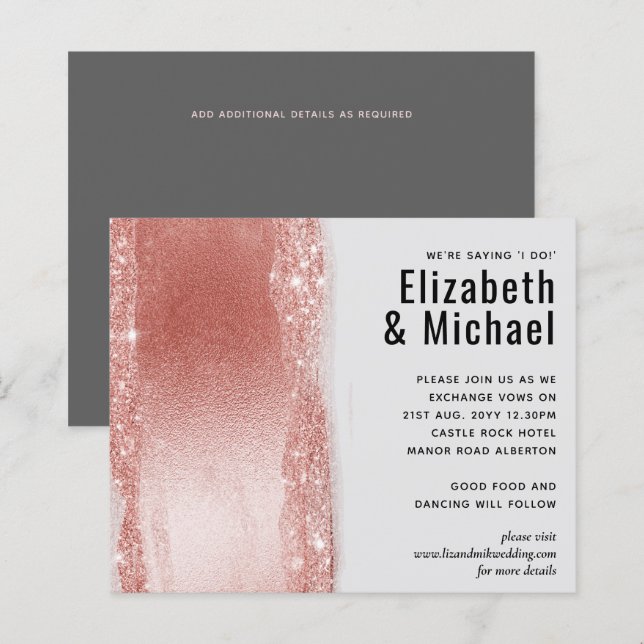 Budget Rose gold Glitter Foil Look Wedding (Front/Back)