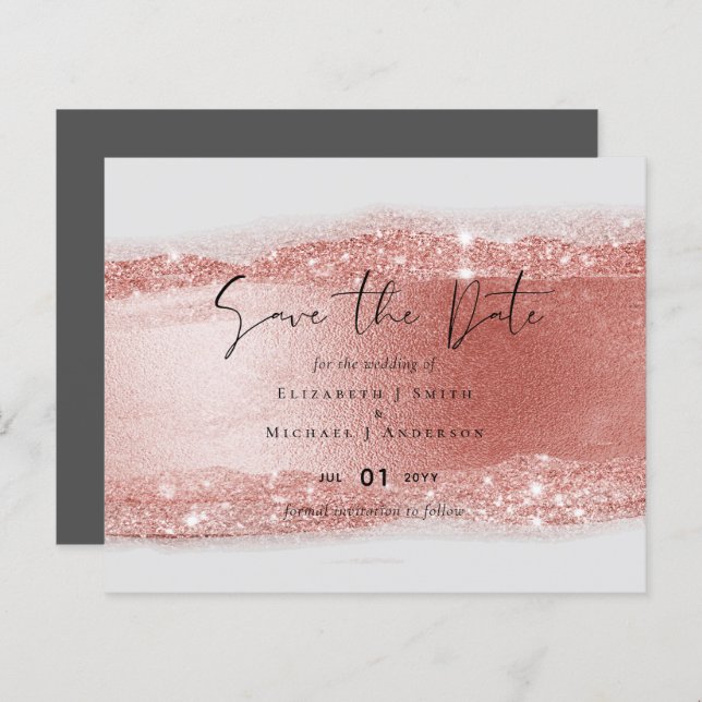 Budget Rose gold Glitter Foil Look Wedding (Front/Back)