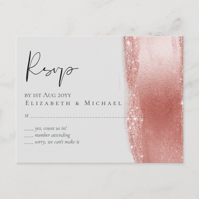 Budget Rose gold Glitter Foil Look Wedding Postcard (Front)