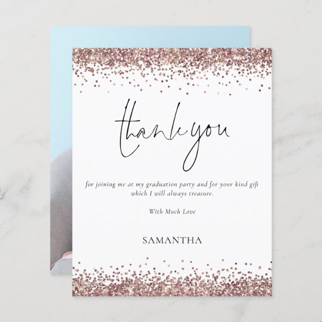 Budget Rose Gold Glitter Graduation Thank You (Front/Back)