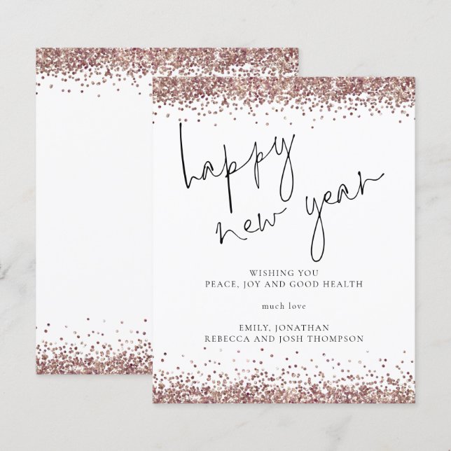 Budget Rose Gold Glitter Happy New Year Card (Front/Back)
