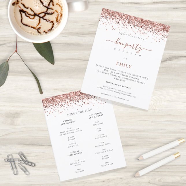 Budget Rose Gold Glitter Hen Do Itinerary Invite (Creator Uploaded)