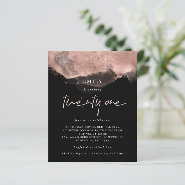 Budget Rose Gold Glitter Ink 21st Party Black (Standing Front)