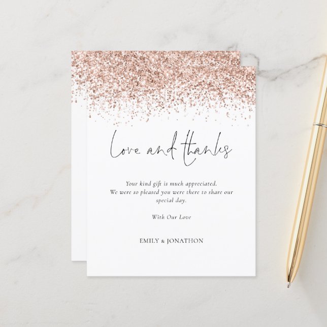Budget Rose Gold Glitter Love and Thanks Wedding (Front/Back In Situ)