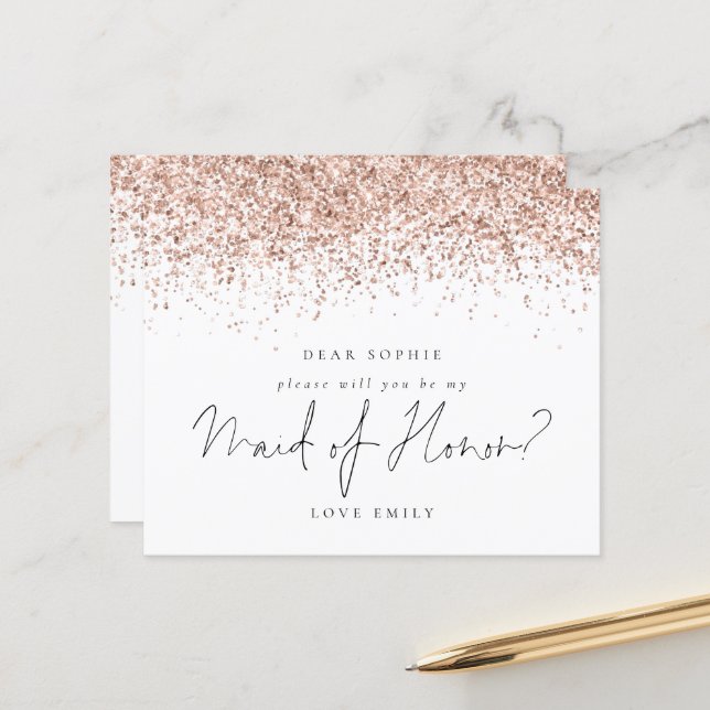 Budget Rose Gold Glitter Maid of Honour Request (Front/Back In Situ)