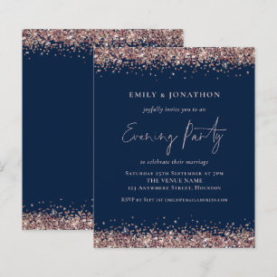 BUDGET Rose Gold Glitter Navy Evening Invitation